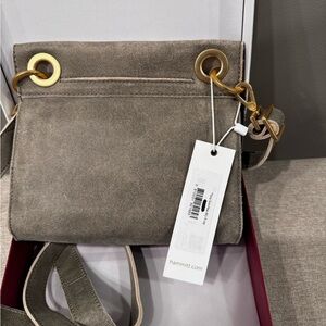 Hammitt small leather crossbody bag; TONY SML; Pewter/Brushed Gold Red Zip